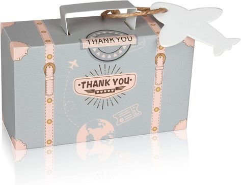 Travel Box Ideas, Unique Gift Box Ideas, Unique Box Packaging, Aeroplane Party, Subscription Box Packaging, Paper Suitcase, Vintage Suitcase Wedding, Bridal Shower Decorations Purple, Bridal Shower Decorations Pink