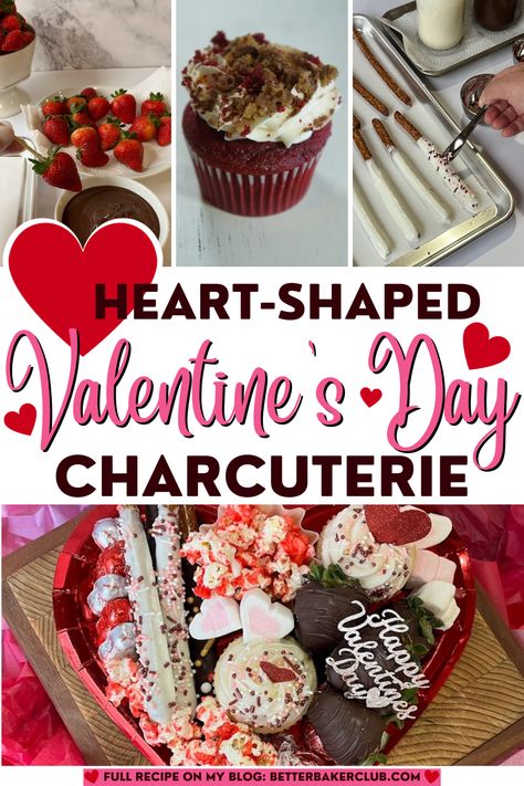 Valentine's Heart Shaped Sweet Charcuterie Board - Better Baker Club Galentines Charcuterie Board Ideas, Sweet Charcuterie Board, Sweet Charcuterie, Strawberry Popcorn, Pecan Pralines, S Heart, Savory Snacks, Chocolate Dipped, Fresh Strawberry