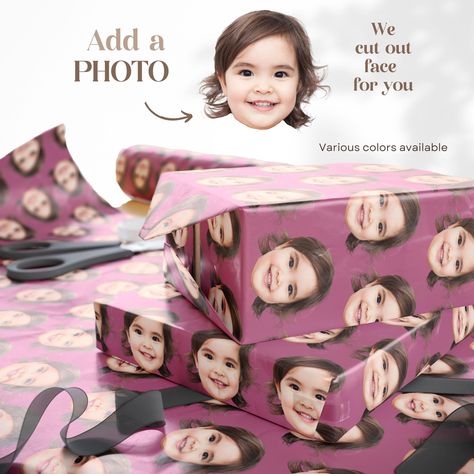 Baby Girl 2nd Birthday Wrapping Paper Custom Face Gift Wrap Mauve Photo Wrapping Paper Funny Photo Gift Wrap Birthday Girl Gift Wrap Idea Transform any gift into a memorable moment with our custom wrapping paper, featuring the face of your choice! Imagine the laughter and surprise when your mom, dad, sister, brother, husband, wife, grandma, grandpa, son, daughter, boyfriend, girlfriend, or best friend receives a birthday, Christmas, or anniversary present wrapped in high-quality (90 gsm fine art paper) gift wrap adorned with their face or yours.  Our unique wrapping paper roll isn't available on the high street, ensuring that your celebration stands out. Perfect for birthdays, Christmas, Mother's Day, Father's Day, graduations, weddings, bridal showers, and baby showers and more. This pers