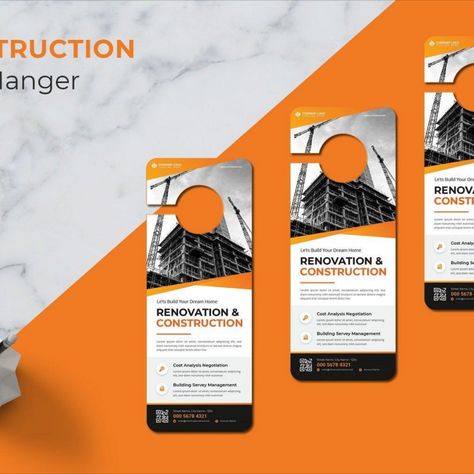 The Construction Door Hanger Corporate Identity Door Hanger Design, Home Renovation Costs, Construction Branding, Building Management, Door Hanger Template, Hanger Design, Construction Business, Website Illustration, Build Your Dream Home