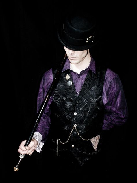 PURPLE & BLACK LOOKING SHARP! Purple Goth Outfits Men, Purple Vampire Outfit, Purple Suit Aesthetic, Victorian Male Outfit, Dark Purple Suit, Purple Vampire, Victorian Male, Purple Steampunk, Goth Men