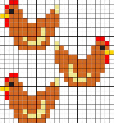 Cross Stitch Patterns Chickens, Hen Cross Stitch, Cross Stitch Chicken Pattern, Perler Beads Square, Knit Chicken Hat Pattern, Chicken Bead Pattern, Chicken Knitting Pattern, Chicken Cross Stitch Patterns, Animal Bead Patterns