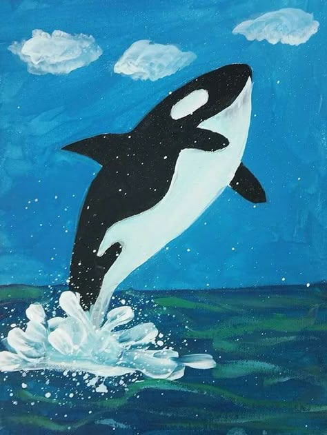 Creative Drawing Ideas, Kids Canvas Painting, Drawing Ideas For Kids, Whale Painting, Animal Art Projects, Kids Canvas, Step By Step Painting, Camping Art, Art Drawings For Kids