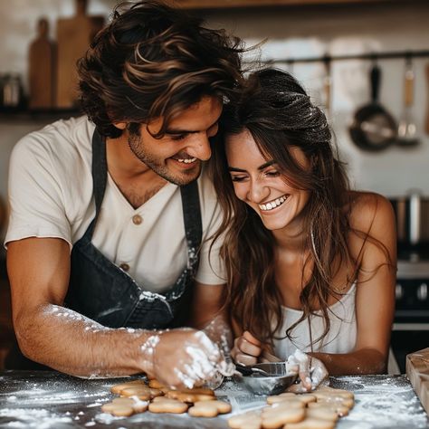 "Joyful #Baking Together: A happy #Couple engaged in baking, smiling as they decorate #Cookies in a warm #Kitchen. #Happiness #AIArt #AIPhoto #StockCake ⬇️ Download and 📝 Prompt 👉 https://stockcake.com/i/joyful-baking-together_684539_908036" Cooking Couples Photoshoot, Cookie Making Photoshoot, Baking Engagement Photos, Christmas Baking Photoshoot Couple, Baking Couples Photoshoot, Kitchen Couple Pictures, Cute Couple Baking, Couple Cooking Photoshoot, Baking Couple Photoshoot