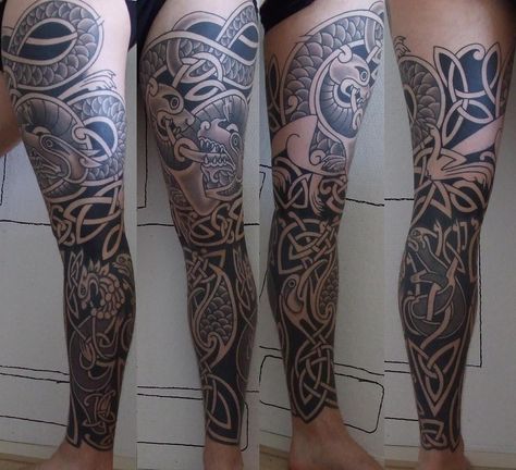 Celtic Knotwork Tattoo, Knotwork Tattoo, Art Convention, Viking Pattern, Full Leg Tattoos, Not Done Yet, Skin Images, Samoan Tattoo, Dragon Skin