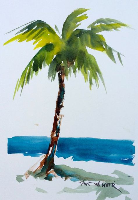 Art Plage, Watercolor Beach, Palm Trees Painting, Trees Landscape, Landscape Watercolor, Watercolor Projects, Beach Watercolor, Watercolor Trees, Easy Watercolor