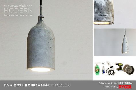 HomeMade Modern DIY Concrete Pendant Lamp #home #decor #furnishing #lighting Concrete Lamps, Diy Pendant Lamp, Concrete Pendant Lamp, Diy Luminaire, Homemade Modern, Concrete Light, Concrete Pendant Light, Concrete Pendant, Diy Lampe