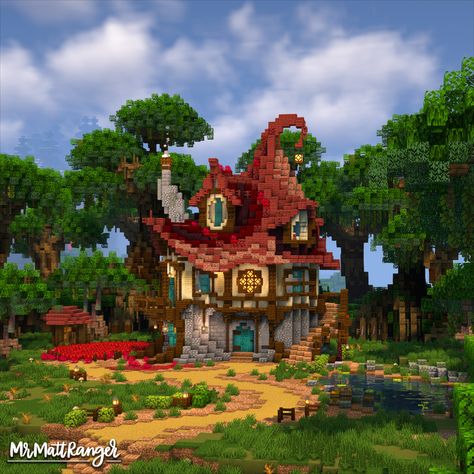 A Cute Survival Minecraft Fantasy House Minecraft Big Fairy House, Interesting Minecraft Houses, Mangrove Forest Minecraft, Goblin Core Minecraft House, Magical Village Minecraft, Fantasy Houses Minecraft, Minecraft Mario Builds, Mangrove Wood House Minecraft, Mangrove Builds Minecraft