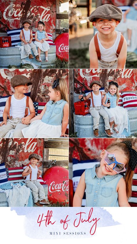 4th Of July Picnic Photoshoot, Toddler Fourth Of July Pictures, Photo Minis Ideas, Fourth Of July Pictures Kids, Christmas In July Mini Sessions, Kids 4th Of July Photoshoot, Fourth Of July Toddler Photoshoot, Summer Mini Session Ideas Outdoors, Fourth Of July Family Photos