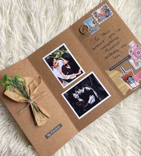 Diy Photo Valentines Cards, How To Make Birthday Cards For Boyfriend, New Year Handmade Gifts, Diy Letter For Best Friend, Photo Card For Boyfriend, Anaversery Card, Birthday Cards Aesthetic Diy, Easy Cute Paper Crafts, Aesthetic Birthday Cards Handmade For Best Friend