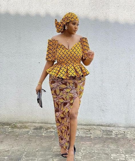 ecd62de20ea67e1c2d933d311b08178adesc47213677ri African Skirt, Ankara Dress Designs, Ankara Skirt And Blouse, Ankara Dress Styles, Afrikaanse Mode, African Wear Dresses, African Print Dress Designs, African Fashion Traditional, African Fashion Ankara