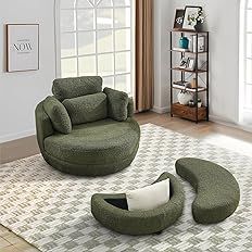 Amazon.com: Swivel Chair with Half Moon Shaped Storage Ottoman, Modern Teddy Fabric Club 360 Degree Swivel Barrel Accent Sofa Chair, 39-inch Oversized Leisure Arm Chair for Nursery, Living Room, Office, Green : Home & Kitchen Sofa Chair Design, Modern Sofa Chair, 4 Pillows, Modern Swivel Chair, Teddy Fabric, Nursery Chair, Swivel Barrel Chair, Design Visual, Bedroom Chair