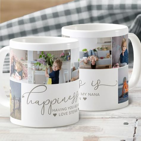 Nana | Happiness is Heart Calligraphy 6 Photo #giftsformom #mom #mothersday #mothersdaygift #giftideas. https://giftyou4design.etsy.com/?mug Grandma Tumbler Cups With Pictures, Heart Calligraphy, Photo Mug Design, Mug With Photo, Sublimation Mugs With Photos, Nana Coffee Mug, Cups Ideas, Funny Mothers Day, Mother's Day Mugs