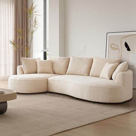 Minimal Curved Beige Couch Boucle Couch, Sectional Sofa Beige, Cloud Couch, Beige Sectional, Living Room Luxury, Couch For Living Room, Sofa Modern, Apartment Office, Home Apartment