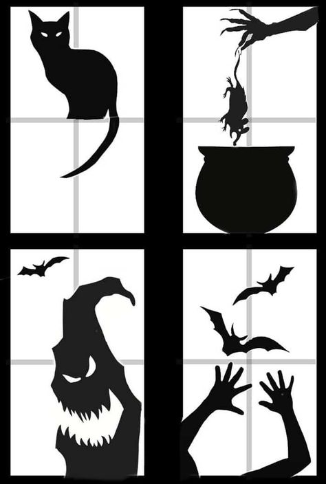 Easy Halloween Decorations Indoor, Window Halloween Decorations, Home Made Halloween Decorations, Apartment Halloween Decorations, Halloween Decorations Window, Halloween Window Silhouettes, Strašidelný Halloween, Simple Halloween Decor, Halloween Window Decorations