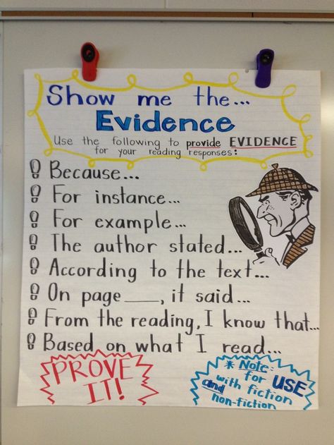 anchor+charts+for+reading | Show me the evidence Evidence Anchor chart | Teaching Reading Evidence Anchor Chart, Ela Anchor Charts, Classroom Anchor Charts, Writing Anchor Charts, Reading Anchor Charts, Text Evidence, 4th Grade Reading, Teaching Ela, 3rd Grade Reading