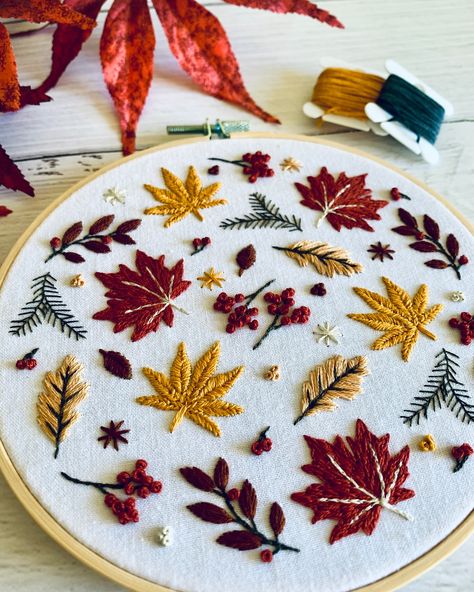 Fall is here 🍁🍁🍂🍂 Autumn is definitely my favourite season to design for! The colours are so warm and cosy and I love it 🧡 Inspo for this hoop? Crunchy leaves, red berries and golden hour ☀️ . . . #embroiderykit #embroidery #embroideryart #embroideryhoop #embroiderydesign #floralembroidery #modernembroidery #embroiderylove #handembroidery #dmcthreads #embroiderypattern #embroideryartist #embroideryhoopart #dmcembroidery #embroiderywork #craftgiftideas #autumncrafts #craftkit #embroiderygiftid... Autumn Embroidery Patterns, Autumn Flower Embroidery, Autumn Tree Embroidery, Free Autumn Embroidery Patterns, Autumn Leaf Embroidery Pattern, Fall Is Here, Autumn Crafts, Modern Embroidery, Embroidery Hoop Art