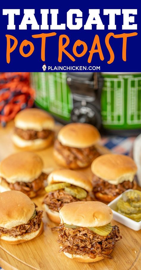 Crockpot Beef Sliders Recipes, Crockpot Superbowl Recipes, Crock Pot Meals For A Crowd, Roast Sliders, Cabin Meals, Hot Apps, Sliders Recipes, Crockpot Soups, Hot Sandwiches