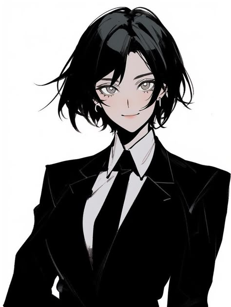 Woman In Suit Character Design, Female Police Officer Character Design, Girl In Suit Drawing, Anime Female In Suit, Anime Janitor, Anime Office Worker, Anime Suit Female, Anime Woman In Suit, Agent Character Design