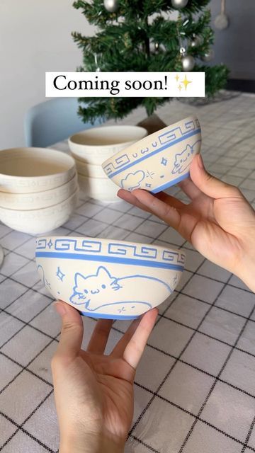 💙Punikoi💙 Est.2019 ✨ on Instagram: "Mini drop coming soon! I will have ramen bowls, mini bowls, mugs, trinket dishes and cups! Hope you like it 💙 . . . . . . . . . . #artreel #smallbusiness #smallbusinesssupport #artistsupport #shopsmall #ceramics #cuteceramics #pottery #ceramicmug #ihavethisthingwithceramics #handmadeceramics #handmadepottery #potteryofinstagram #cutepottery #punikoi #lamenbowl #ramen" Diy Bowl Painting, Painted Ceramic Bowls Ideas, Plate Inspiration, Cute Pottery Bowls, Paint Your Own Pottery Bowl Ideas, Pottery Painting Ideas Ramen Bowl, Ceramics Ideas Pottery Bowls, Cute Clay Bowls, Trinket Bowl Clay