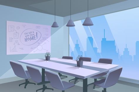 Empty office due to pandemic Free Vector | Free Vector #Freepik #freevector #office #health #virus #flu Farm Logo Inspiration, Office Cartoon, Bright Office, Modern Office Space, Modern Office Interiors, Office Background, Glass Curtain Wall, Glass Curtain, Instagram Theme Feed