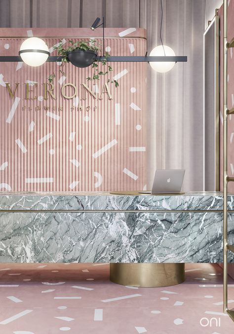 VERONA BOUTIQUE on Behance Design Office Interior, Interior Design Office, Jewelry Store Design, Kursi Bar, Design Café, Clinic Interior Design, Dalian, Counter Design, Lobby Design