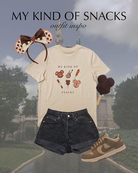 I loved making this little outfit inspo for the My Kind of Snacks t-shirt ✨ You would see me walking round Magic Kingdom in this, so cute 😍 #mickeyshapedsnacks #magickingdompark #disneyinspired #mickeyears #screenprinted #outfitinspiration #ootd #mickeymouse Disney World Magic Kingdom Outfits, Disney World Outfits Magic Kingdom, Magic Kingdom Shirt Ideas, Disney Magic Kingdom Shirts, Magic Kingdom Shirts For Women, Disney Tshirts Magic Kingdom, Magic Kingdom Outfit, Screen Printing Clothes, Disney World Outfits