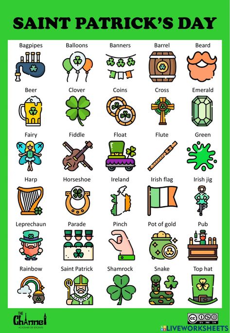 Irish Jig, Words Worksheet, Cultural Crafts, Irish Culture, Irish Flag, English As A Second Language (esl), English As A Second Language, Saint Patrick's Day, School Subjects