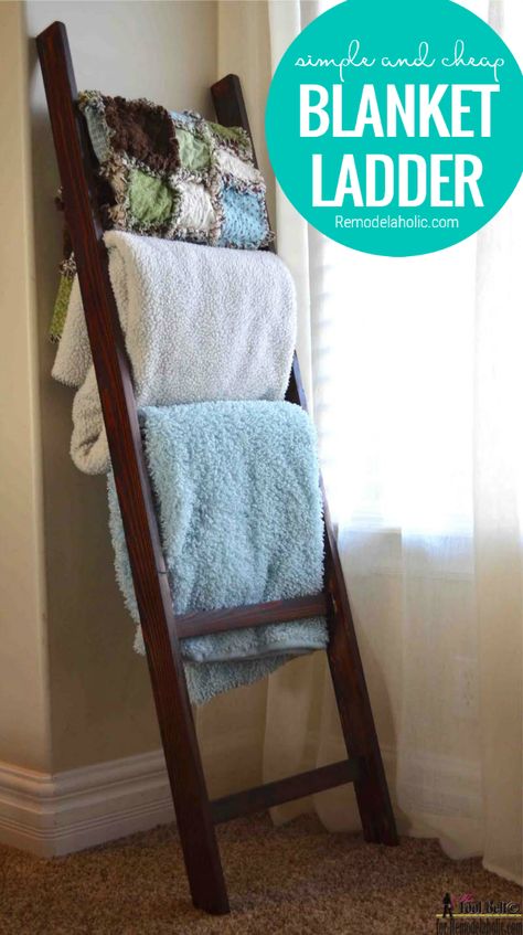 Build this simple blanket ladder for less than $5! From HerToolBelt on Remodelaholic. #Remodelaholic #DIYblanketladder #diystorageideas Blanket Storage Living Room, Wooden Blanket Ladder, Diy Blanket, Living Room Blanket, Pocket Hole Joinery, Diy Blanket Ladder, Blanket Ladder, Blanket Storage, Woodworking Plan