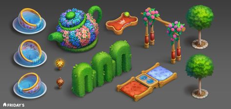 Ekaterina Kuznetsova - Objects Garden Scapes, Game Garden, Hospital Games, Isometric Map, Props Concept, 2d Game Art, Casual Decor, Casual Art, Isometric Art