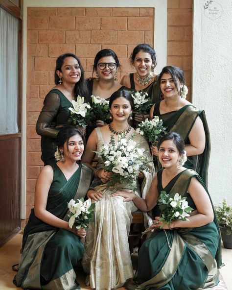 Jaya Robin & Sera Robin on Instagram: ““Little moments,big memories📸 “ 👰🏼 @manisha_mathew dolled up for her wedding day. Mua : @precious.bridals Saree :…” South Indian Bridesmaids, Bridal Maids, Bridesmaid Sarees, Bridesmaid Poses, Wedding Maids, Bridesmaid Photoshoot, Indian Bridesmaid Dresses, Indian Bridesmaids, Bride Photos Poses