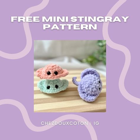 Mini Stingray Crochet Pattern, Amigurumi Stingray Free Pattern, Crochet Mini Stingray Free Pattern, Free Crochet Stingray Pattern, Sting Ray Crochet Pattern Free, Crochet Stingray Pattern Free, Teen Sewing Projects, Stingray Crochet, Stingray Pattern