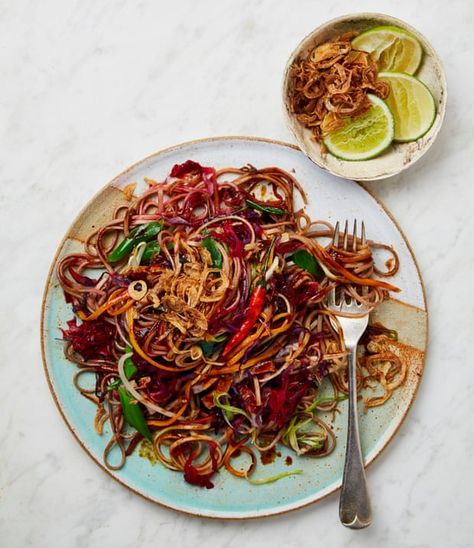 Fried noodles with carrot, red cabbage and tofu | The New Vegan | Food | The Guardian Meera Sodha, Mee Goreng, Red Cabbage Recipes, Kecap Manis, Fried Noodles, Fried Shallots, Vegetable Puree, Vegetarian Cooking, Red Cabbage