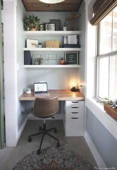 Very Small Home Office Ideas, Small Office Space Organization, Small Second Bedroom Office Ideas, Office Area In Bedroom Small Spaces, Small Office Wallpaper, Tiny Home Office In Bedroom, Accent Wall Behind Desk, Tiny Bedroom Office, Second Bedroom Office Ideas