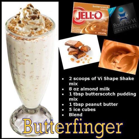 Visalus recipe!!  Butterfingers yum! One of my favorites.. www.kendrabrewer.bodybyvi.com Butterfinger Shake, Herbalife Cookies, Thrive Shake Recipes, Herbal Life Shakes, Shake Protein, Herbalife Protein, Herbalife Shakes, Thrive Recipes, Herbalife Shake Recipes