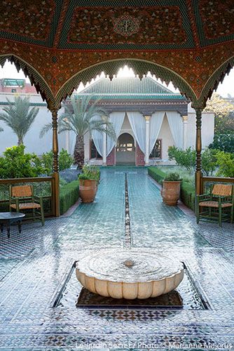 Riad Jardin Secret Marrakech, Marrakech Architecture, Moroccan Garden, Riad Marrakech, Moroccan Architecture, Moorish Architecture, Moroccan Interiors, Outdoor Fountain, Morocco Travel