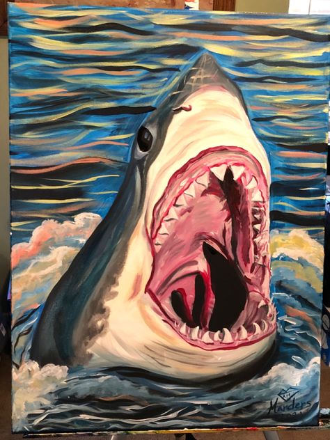 Shark Portrait, Shark Bathroom, Artsy Vibe, Sea Paintings, Shark Painting, Shark Fish, Small Shark, Fish Ocean, Shark Art