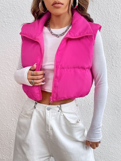 Pink Vest Outfit, Puffer Vest Outfit, Vest Puffer, Outerwear Women Winter, Pink Vest, Cropped Vest, Vest Coat, Vest Outfits, Winter Coats Women