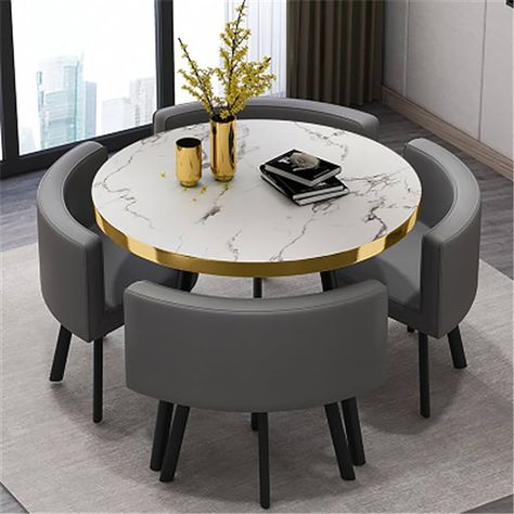 Amazon.com - OCAZI Kitchen Dining Table Set Round Breakfast Bar Round Furniture Table and Chair Set Round Conference Table, 1 Table and 4 Chairs 5 Piece Set for Dinning Room/Kitchen 80x75cm/31.5x29.5in(WxH) #37 - Table & Chair Sets Simple Reception, Round Conference Table, Round Furniture, Coffee Sofa, Round Dining Table Sets, Conference Room Tables, Luxury Dining Chair, Office Lounge, Table And Chair Set