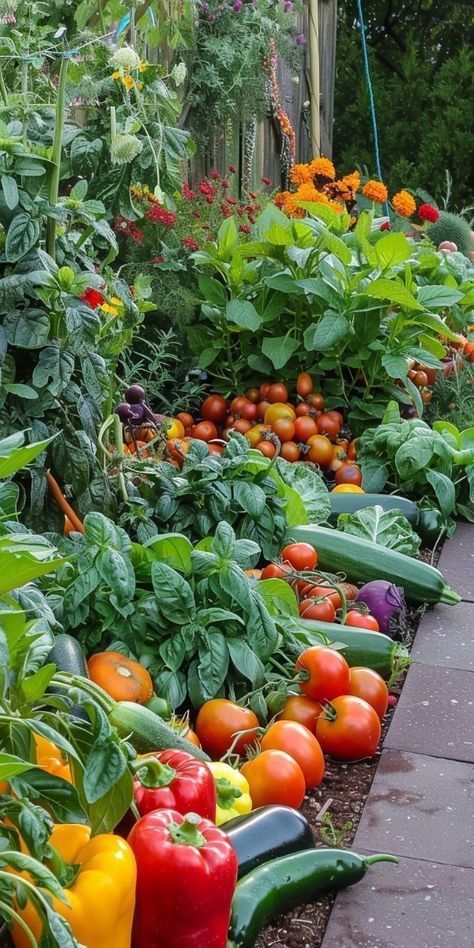 Fruits And Vegetables Garden, Vegetable Garden Aesthetic, Fruit Garden Ideas, Fruit And Vegetable Garden, Harvest Vegetables, Dream Backyard Garden, Vegetable Harvest, Vegetables Garden, Drought Resistant Plants