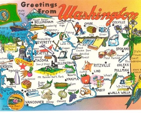 Washington State Map, Washington Map, State Posters, Evergreen State, Washington Usa, Map Globe, Usa States, State Map, Travel Maps