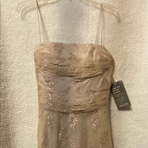 Beautiful Champagne Colored Formal Dress. Bought For My Daughters Wedding Years Ago, Found One I Liked Better. New With Tags. Shimmering Lace With 3 Light Weight Layers. Knee Length Champagne Dresses Wedding Guest, Great Gatsby Prom Dresses, Great Gatsby Prom, 90s Prom Dresses, Shifting Closet, Daughters Wedding, Vintage Long Dress, Colorful Dresses Formal, Jessica Howard Dress