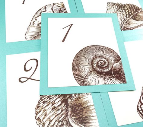 Seashell Table Number Wedding Decor by ShannaMicheleDesigns Seashell Table, Wedding Table Numbers Printable, Cruise Ports, Reception Sign, Wedding Reception Decor, Travel Theme Wedding, Reception Signs, Cover Paper, Beach Theme Wedding