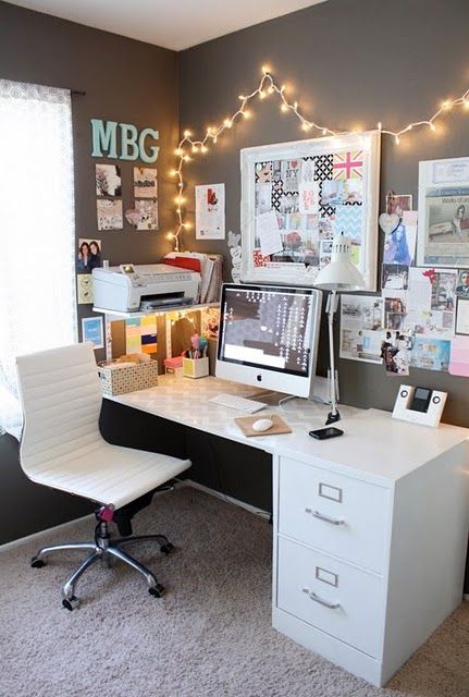 love the twinkle lights. Graduation Tips, Office Closet, File Cabinet Desk, Career Fields, Job Advice, Holidays Summer, Desk Areas, Workspace Inspiration, Craft Room Office