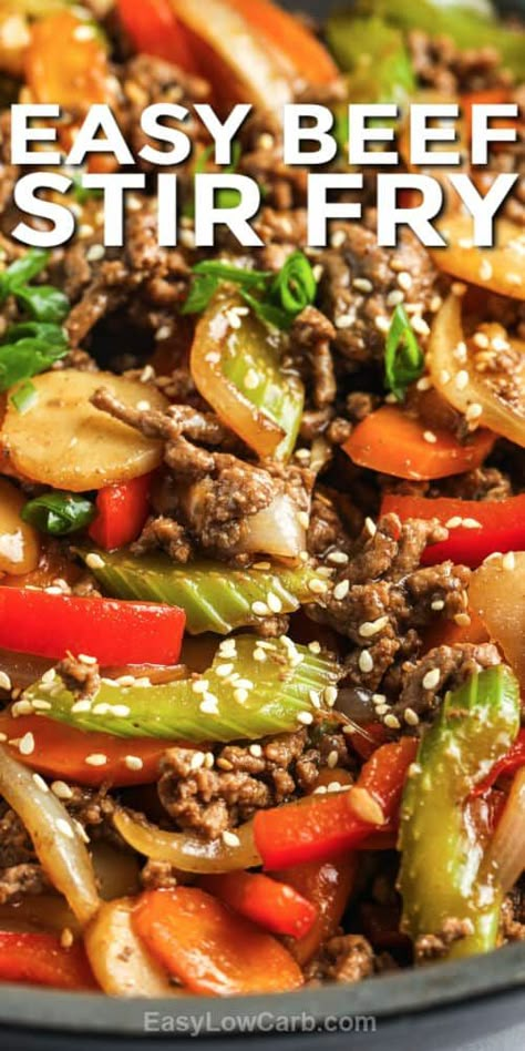 Asian Beef Stir Fry, Ground Beef And Vegetables, Low Carb Ground Beef Recipes, Beef Stir Fry Recipe, Easy Beef Stir Fry, Beef And Vegetables, Beef Stir Fry Recipes, Easy Stir Fry Recipes, Asian Stir Fry