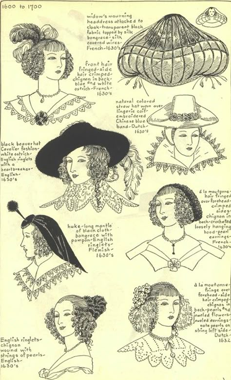 17th Century Womens Hats 17th Century Clothing, Historical Hairstyles, Historical Hats, 17th Century Fashion, History Fashion, Century Clothing, Retro Mode, Women's Hats, Historical Costume