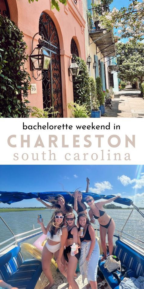 The city has something for everyone: enchanting shops, live music on rooftop bars, delicious food, beautiful beaches, the list goes on and on. I do think it's a perfect destination for any kind of vacation or celebration. After attending multiple bachelorette parties, Charleston is the perfect place for a girls adventure! Hilton Head Island Bachelorette Party, Beach Bachelorette Destinations, Bachelorette Party South Carolina, Affordable Bachelorette Destinations, Unique Bachelorette Destinations, Saint Augustine Bachelorette, Charleston Bachelorette Itinerary, East Coast Bachelorette Destinations, Charleston Girls Trip