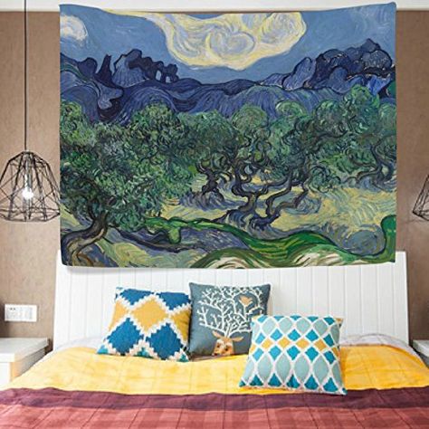 ALAZA Vincent Van Gogh Art Oil Painting Landscape Tapestry Wall Hanging Artwork Lightweight Polyester Fabric Cottage Dorm Wall Art Home Decoration 60x40 Inches * See this great product.-It is an affiliate link to Amazon. #Tapestries Cartoon Forest, Van Gogh Landscapes, Home Background, Landscape Tapestry, Tapestry Hanging, Artwork Lighting, Vincent Van Gogh Art, Dorm Wall Art, Colorful Tapestry