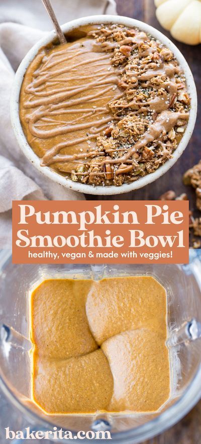 Resep Smoothie, Pumpkin Bowls, Pumpkin Pie Smoothie, Pumpkin Smoothie, Dessert Party, Desserts Vegan, Smoothie Bowl Recipe, Pumpkin Pie Filling, Paleo Vegan