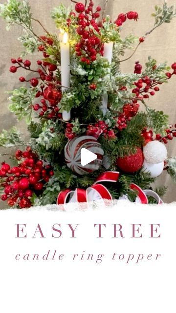 Candle Tree Topper, Easy Christmas Tree Topper, Christmas Trees With Candles, Red Tree Topper, Floral Tree Topper, How To Make A Tree Topper, How To Make A Christmas Tree Topper, Christmas Tree Toppers Diy, Tree Toppers Christmas Diy